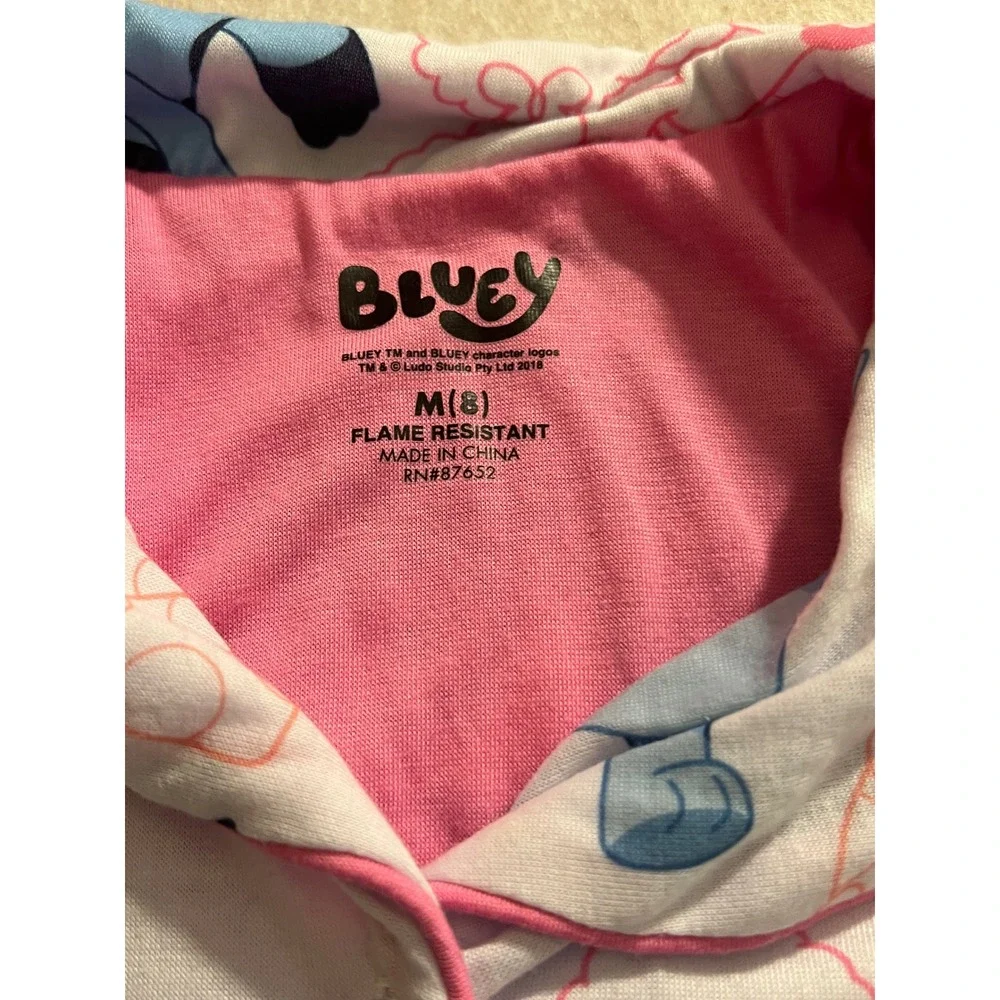 Bluey Girls Pajama Set Short Sleeve Button Down Shirt and Shorts Size M 8 Pink